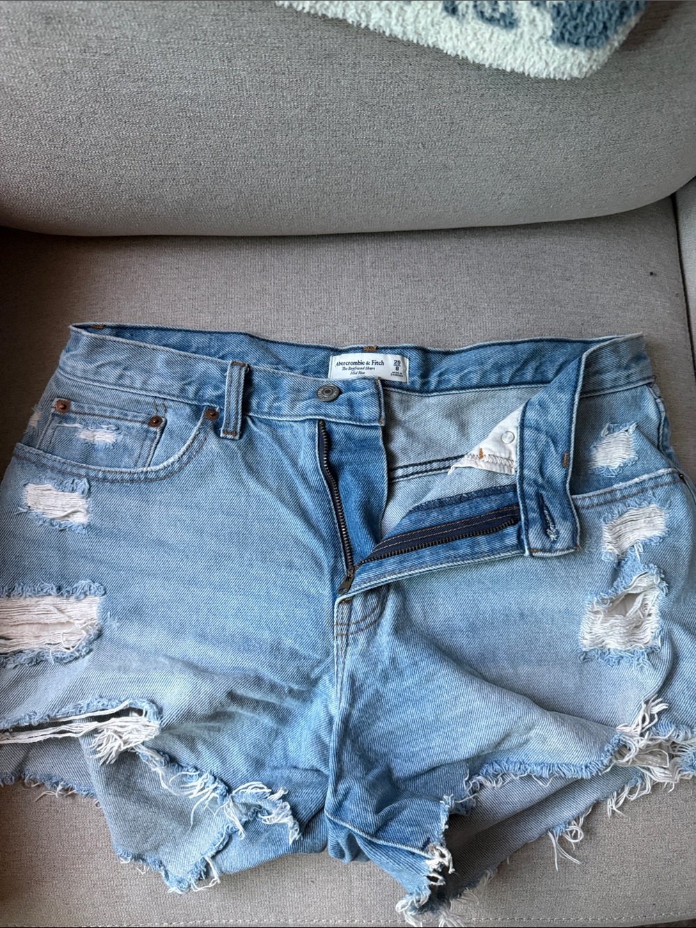 Abercrombie & Fitch Light Wash Distressed Denim Cutoff Boyfriend Shorts- Curve